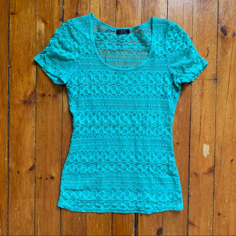Gorgeous Teal and Metallic Gold Lace Top